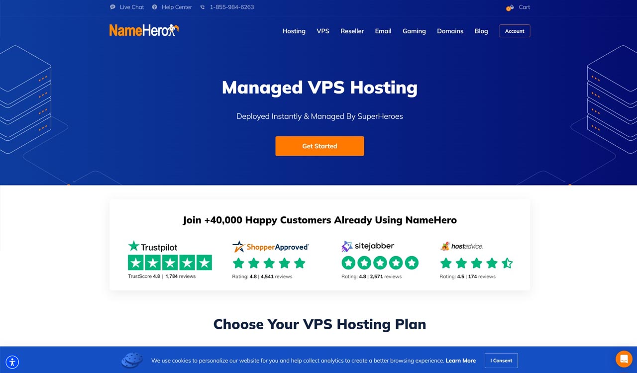 This picture is a screenshot of the cover of the website:https://www.namehero.com/vps-hosting